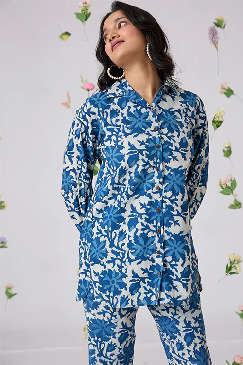 Okhai "Rozana" Handblock Printed Pure Cotton Shirt Pant Set - Image 3