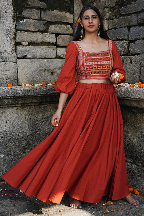 Okhai 'Rustic Gem' Rust Pure Cotton Free Size Skirt - Image 4