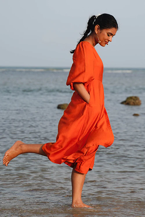 Okhai "Saffron Echo" Silk Blend Wrap Dress - Image 4