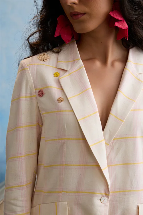 Okhai "Sakura" Hand Embroidered Cotton Handloom Blazer - Image 2