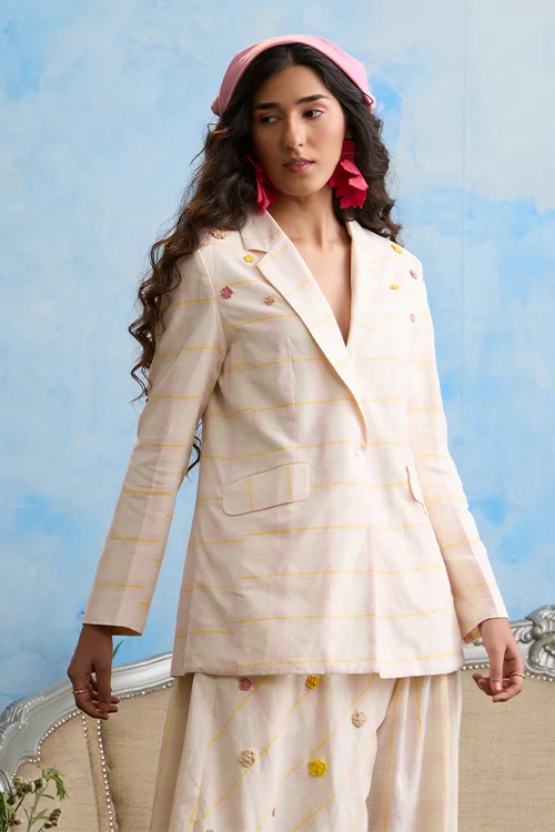 Okhai "Sakura" Hand Embroidered Cotton Handloom Blazer - Image 5