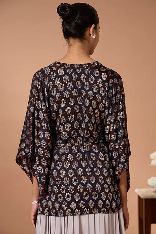 Okhai "Sapphire Hymns" Hand Embroidered MIrrorwork Handblock Printed Modal Ajrakh Kaftaan - Image 5