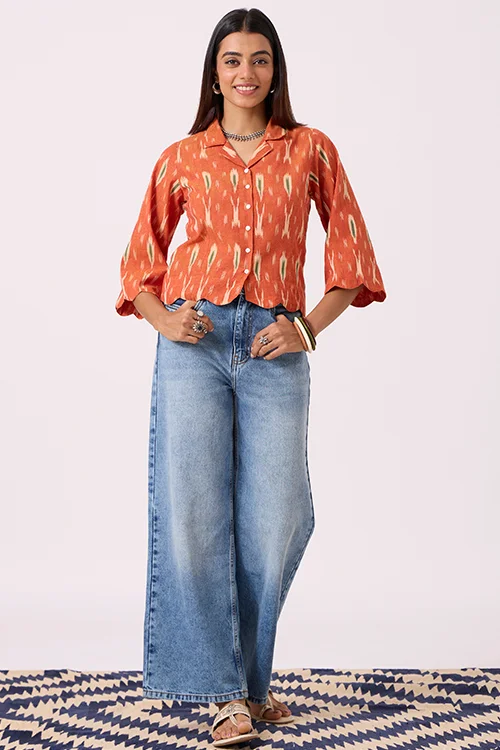 Okhai "Scallop" Pure Cotton Ikat Orange Top