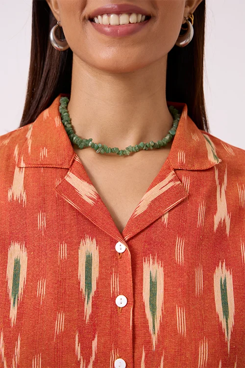 Okhai "Scallop" Pure Cotton Ikat Orange Top - Image 3