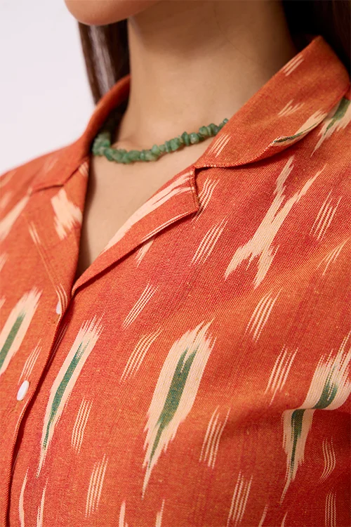 Okhai "Scallop" Pure Cotton Ikat Orange Top - Image 4
