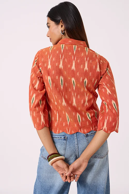 Okhai "Scallop" Pure Cotton Ikat Orange Top - Image 5