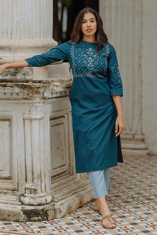 Okhai 'Seasons' Pure Cotton Hand Embroidered Kurta - Image 3