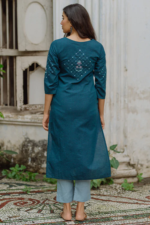 Okhai 'Seasons' Pure Cotton Hand Embroidered Kurta - Image 4