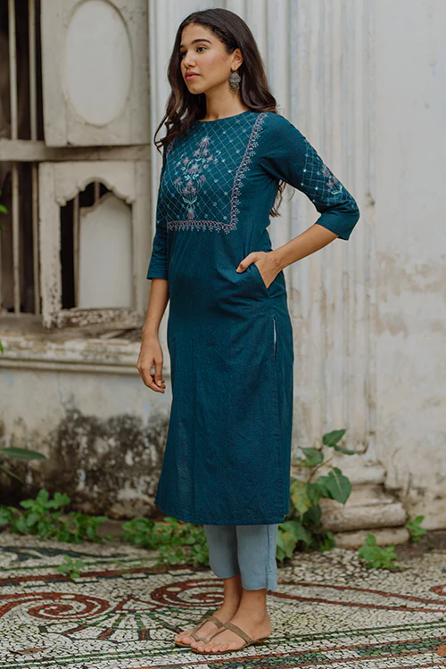 Okhai 'Seasons' Pure Cotton Hand Embroidered Kurta - Image 5