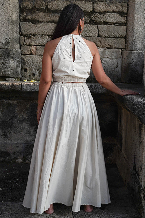 Okhai 'Shining Armour' Off White Pure Cotton Free Size Skirt - Image 4