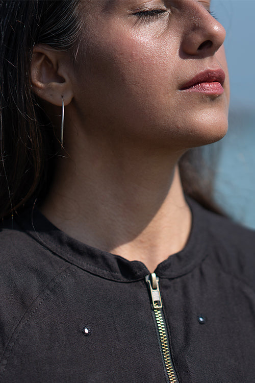 Okhai 'Sitaare' Pure Cotton Hand Embroidered Mirror Work Bomber Jacket - Image 4