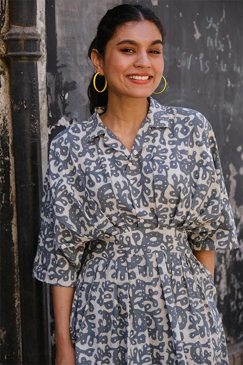 Okhai "Slate" Hand Block Printed Cotton Dress - Image 2