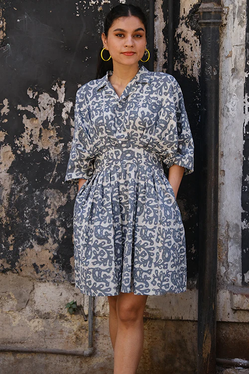 Okhai "Slate" Hand Block Printed Cotton Dress - Image 3