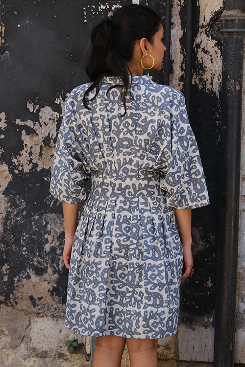 Okhai "Slate" Hand Block Printed Cotton Dress - Image 4
