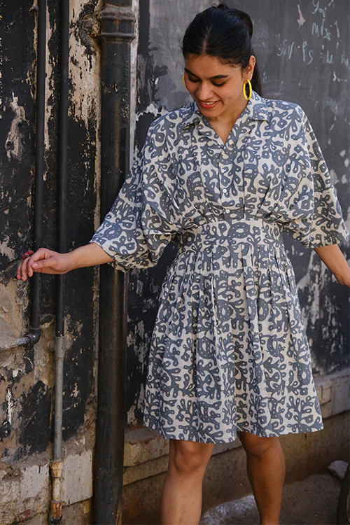 Okhai "Slate" Hand Block Printed Cotton Dress - Image 5