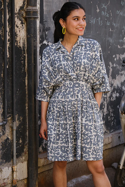 Okhai "Slate" Hand Block Printed Cotton Dress - Image 6