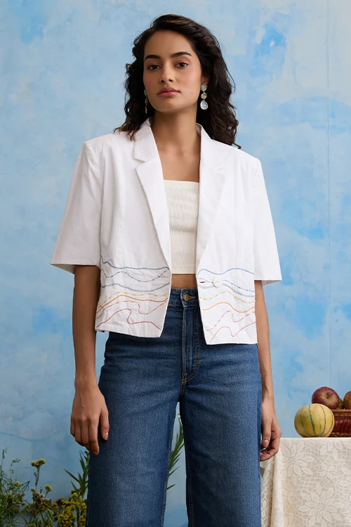 Okhai 'Snow Blossom' Pure Cotton Hand Embroidered Blazer - Image 2