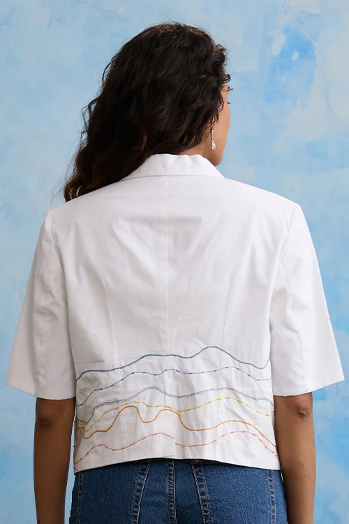 Okhai 'Snow Blossom' Pure Cotton Hand Embroidered Blazer - Image 3