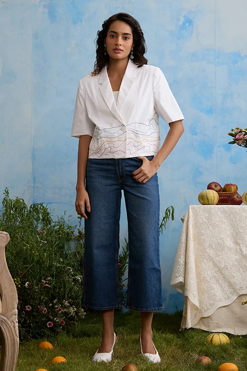 Okhai 'Snow Blossom' Pure Cotton Hand Embroidered Blazer - Image 7