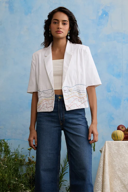Okhai 'Snow Blossom' Pure Cotton Hand Embroidered Blazer - Image 8