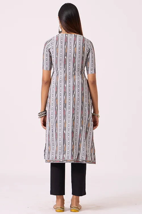 Okhai "Snowline" Pure Cotton Ikat Grey Kurta - Image 5