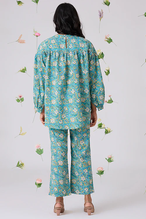 Okhai "Solitude" Handblock Printed Pure Cotton Top Pants Set - Image 4