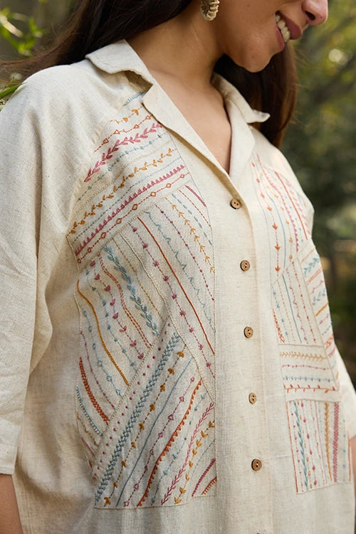 Okhai "Stitch Story" Hand Embroidered Pure Cotton Unisex Shirt