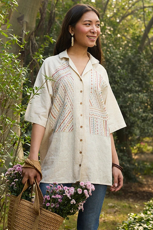 Okhai "Stitch Story" Hand Embroidered Pure Cotton Unisex Shirt - Image 5