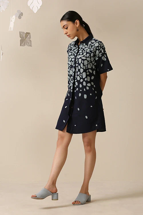 Okhai 'Stone Walk' Pure Cotton Applique Work Shirt Dress - Image 4