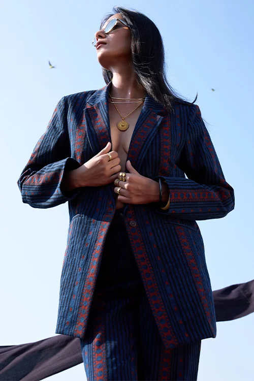 Okhai "Stripes" Cotton Twill Ajrakh Blazer - Image 3
