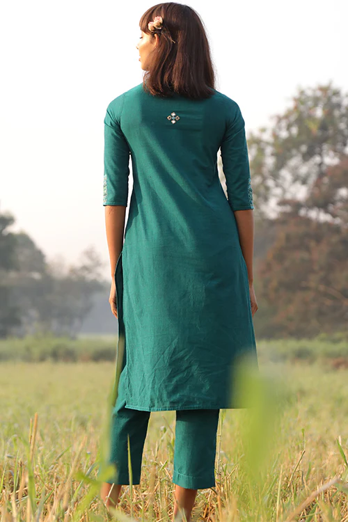Okhai 'Sublime' Hand Embroidered Mirror Work Pure Cotton Kurta Pant Set - Image 2