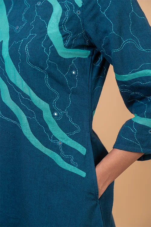 Okhai "Sundarbans" Hand Applique and Embroidery Pure Cotton Kurta Pant Set - Image 3