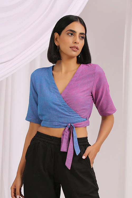 Okhai 'Sunset Love' Jamdani Handwoven Wrap Top - Image 4