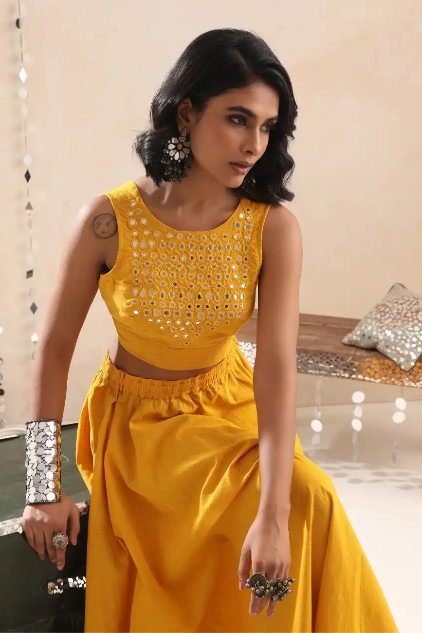 Okhai "Sunshine" Mirrorwork Yellow Pure Cotton Sleeveless Blouse