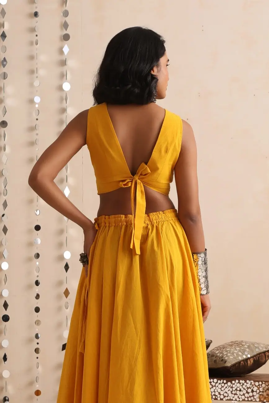 Okhai "Sunshine" Mirrorwork Yellow Pure Cotton Sleeveless Blouse - Image 3