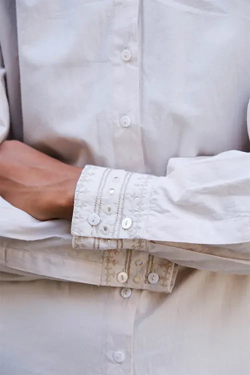 Okhai "Sutra" Hand-Embroidered Mirrorwork Pure Cotton Shirt - Image 4