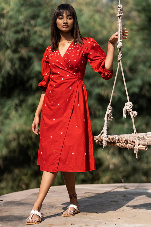 Okhai 'Sweetheart' Hand Embroidered Pure Cotton Wrap Dress