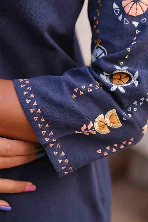 Okhai "Tangerine" Suf Embroidered Pure Cotton Kurta Pant Set - Image 2