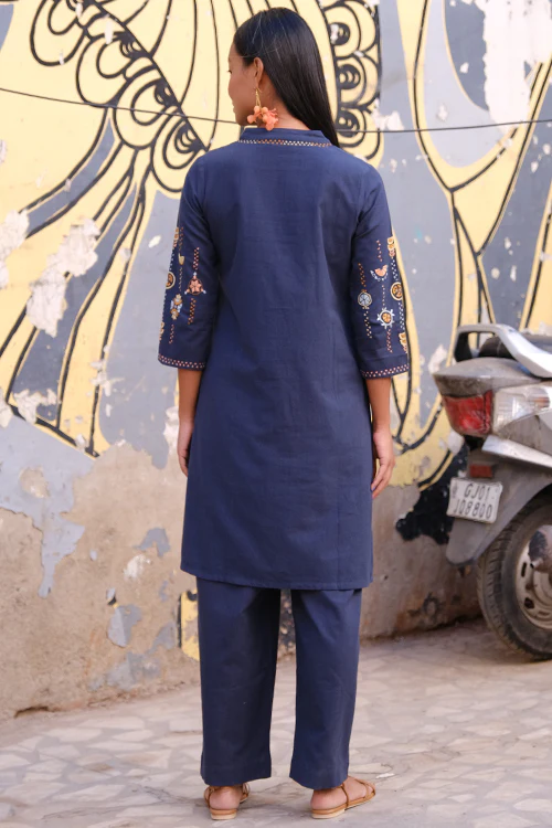 Okhai "Tangerine" Suf Embroidered Pure Cotton Kurta Pant Set - Image 4