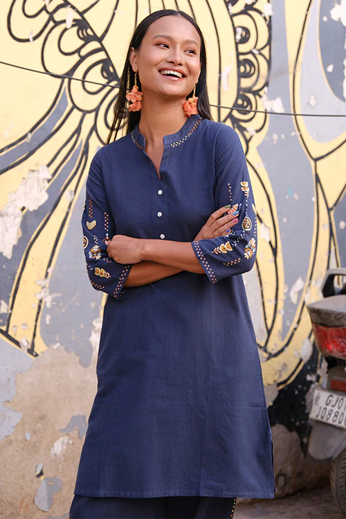 Okhai "Tangerine" Suf Embroidered Pure Cotton Kurta Pant Set - Image 5
