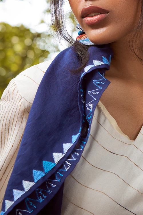 Okhai 'Tauktae' Hand Embroidered Pure Cotton Scarf - Image 2