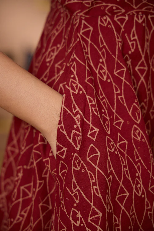 Okhai "Terravita" Handblock Printed Ajrakh Pure Cotton Cross-Back Dress - Image 2