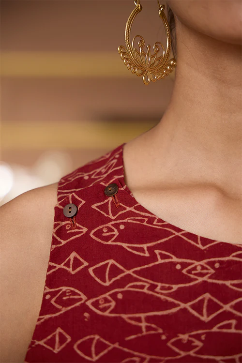 Okhai "Terravita" Handblock Printed Ajrakh Pure Cotton Cross-Back Dress - Image 5