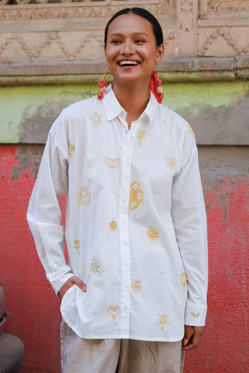 Okhai "Tutti frutti" Rabari Embroidery Pure Cotton anti-fit shirt - Image 3