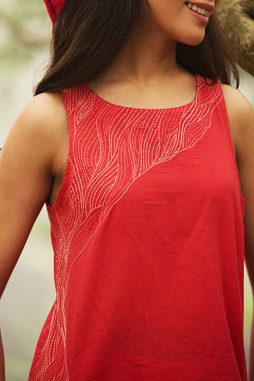 Okhai "Twilight" Hand-Embroidered Pure Cotton Sleeveless Top - Image 2