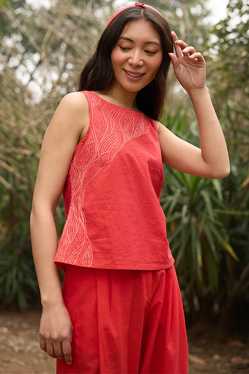 Okhai "Twilight" Hand-Embroidered Pure Cotton Sleeveless Top - Image 4