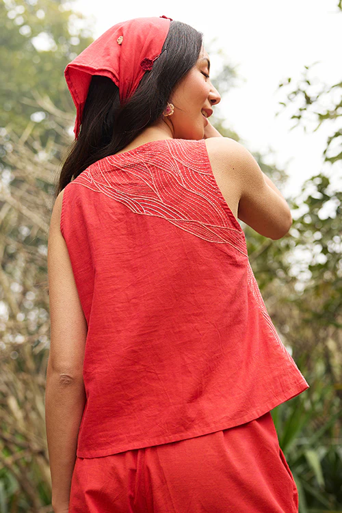 Okhai "Twilight" Hand-Embroidered Pure Cotton Sleeveless Top - Image 5