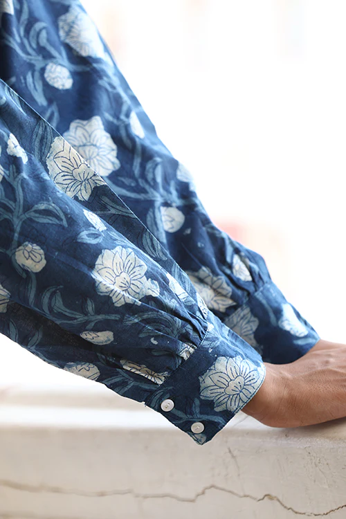 Okhai "Velvet Blue" Handblock Printed Pure Cotton Indigo Top - Image 6
