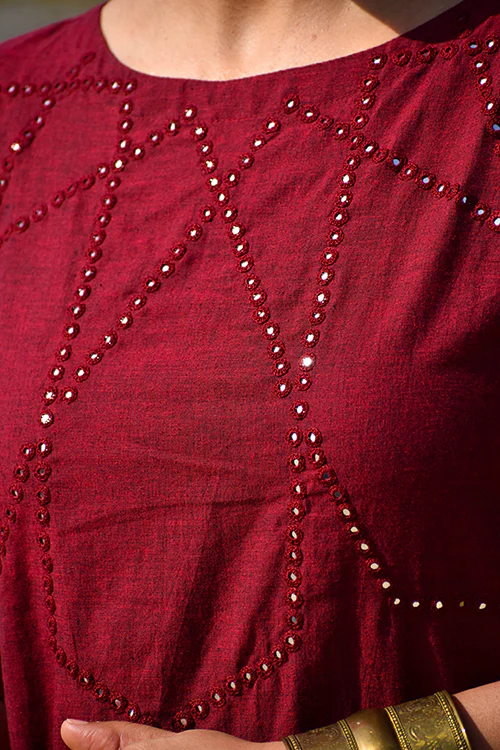Okhai "Velvet Light" Hand-Embroidered Mirrorwork Pure Cotton Straight Kurta - Image 7