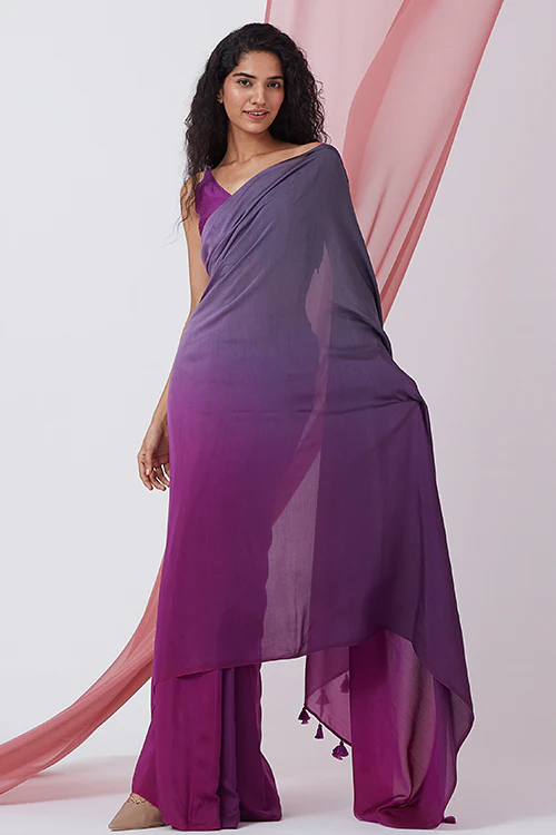 Okhai 'Wabi-Sabi' Ombre Muslin Silk Saree - Image 2